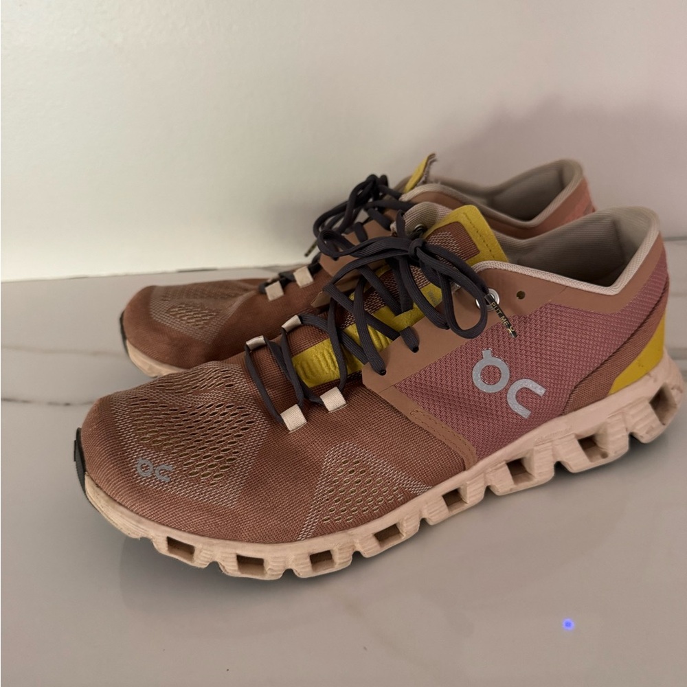 On Running Women’s Rust Pink and Yellow Cloud Running Shoes
